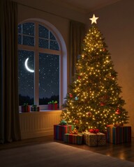 Creating a bohothemed christmas setup with macrame wall hangings and a small natural fir tree in a cozy home environment for a festive and stylish holiday aesthetic