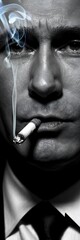 Fototapeta premium Dramatic Monochrome Portrait Man Smoking Cigarette