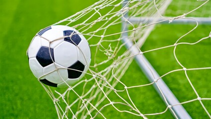 Soccer ball hitting net goal success motion energy concept