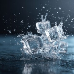 Ice cubes splashing water