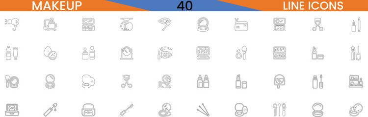 Collection of makeup and beauty icons in a clean line style