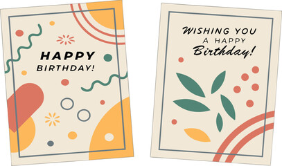 Happy Birthday Greeting Card Layout. abstract vector illustration of two colorful birthday greeting cards on a neutral background.