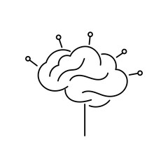 Thin line vector brain icon with minimal connections, representing thought processes and AI concepts.
