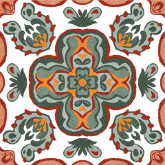 Watercolor decorative ornament on isolated background. Symmetric seamless batik floral mandala tribal ethnic pattern for fabric textile card wrapping print wallpaper