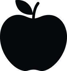 Solid silhouette an apple with a leaf stem fruit food