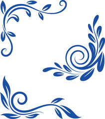 Elegant Flourish Design Featuring Blue Floral Accents and Swirling Vines Creates a Decorative and Visually Appealing Graphic Ornament