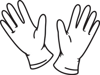 Black outline illustration of two open hands wearing gloves protection safety