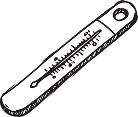 Hand drawn black and white illustration of a thermometer medical health