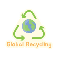 Global Recycling with Earth and Arrows Sticker Illustration