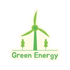 Green Energy with Wind Turbine and Trees Sticker Illustration
