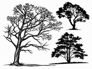 set of trees silhouettes