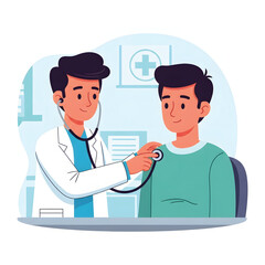 Fototapeta premium Caring Doctor Examining a Young Patient with a Stethoscope in a Clinic Setting, Promoting Child Health, Pediatric Care, and Medical Checkups