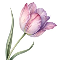 Watercolor Tulip on White Background