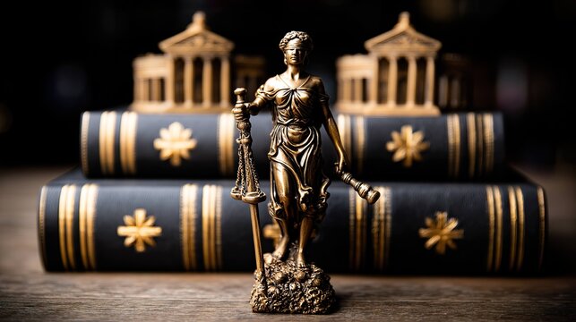 Lady justice statue with books