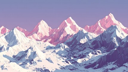 A stylized, low-poly depiction of snowy mountains.