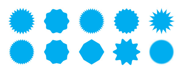 Starburst sale price stickers and labels, star and rosette, sunburst, callout and splash, stamp and tag badges. Isolated vector circle and oval red stickers, promo labels and tags with scalloped edges