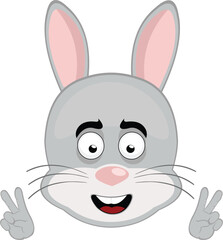 vector illustration emoticon character face rabbit rodent animal, with hands making the classic gesture of love and peace or v victory