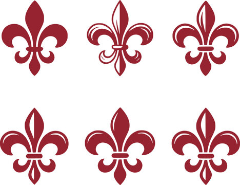 Maroon Fleur de Lis Heraldic Symbols Arranged in a Patterned Display Royal and Noble Imagery Classic Design Element