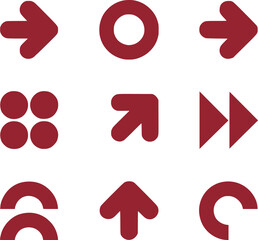 Collection of Maroon Directional and Functional Icons Arranged on a White Background Offering Versatile UI Design Elements