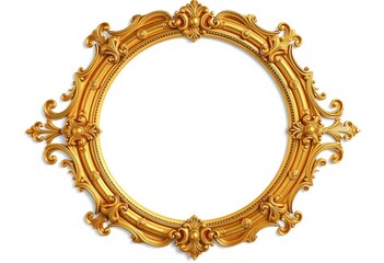 Elegant empty ornate gold frame isolated on white,   stylish,   still life