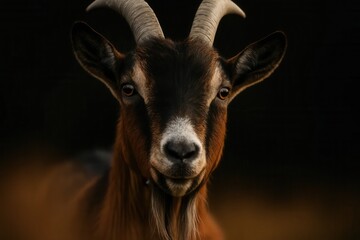 Fototapeta premium Amidst the shadows, a gazing goat stands resolute
