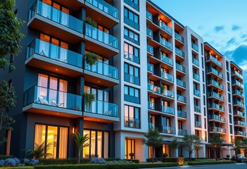 Modern apartment building exterior showcasing luxury residences,  city,   market analysis