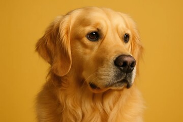 A golden retriever gazes thoughtfully into the camera lens