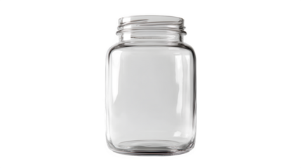Empty glass jar standing upright on a white background