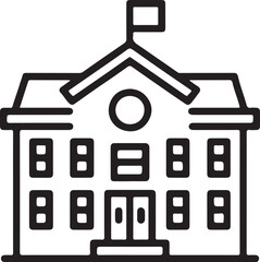 Iconic School Building Depiction Simple Black and White Symbol for Educational Institutions and Academic Excellence in Vector Format