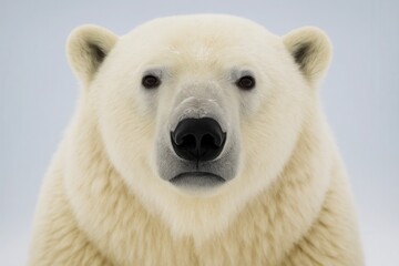 Fototapeta premium A majestic polar bear stands in stark contrast against a serene blue background, its gaze piercing and unwavering