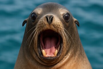 Obraz premium A seal's roar echoes on the tranquil sea