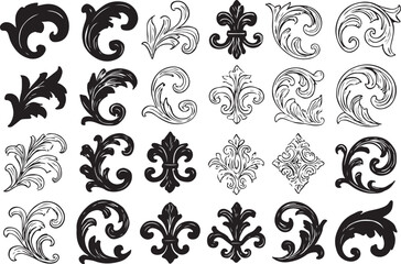 Ornate black decorative flourishes and fleur de lis