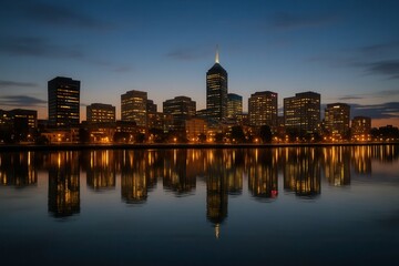 Obraz premium A City's Reflection in Tranquil Waters