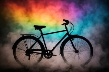Naklejka premium A Silhouette of a Bicycle Against a Rainbow-Kissed Sunset