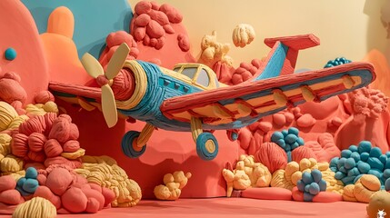 Clay Airplane Model In Fantasy World Childrens Art Still Life Image