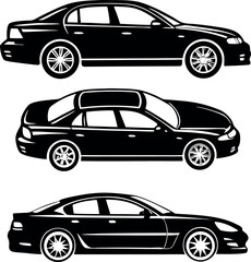 Collection of black sedan and station wagon car silhouettes