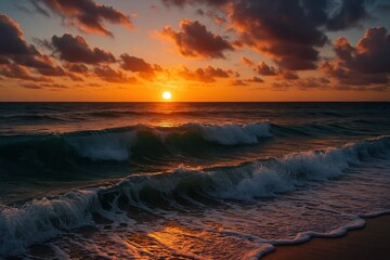 Obraz premium A Sunset Over the Ocean Waves
