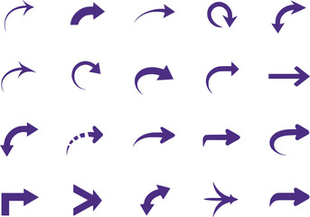 Assorted Purple Arrows Graphic Collection Depicting Various Directions Forward Backward Upward and Downward for Design or Educational Purposes