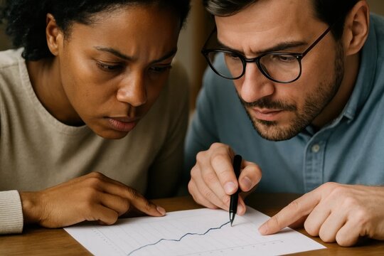 Two professionals engrossed in a strategic plan on a table - Powered by Adobe