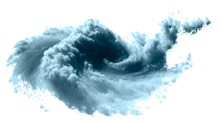 Top view of ocean tornado with swirling clouds on white background