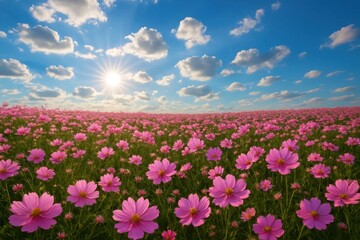 A Field of Pink Cosmos Basking in the Sun's Glow