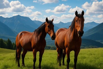 A Pair of Horses in Harmony with Nature's Majesty