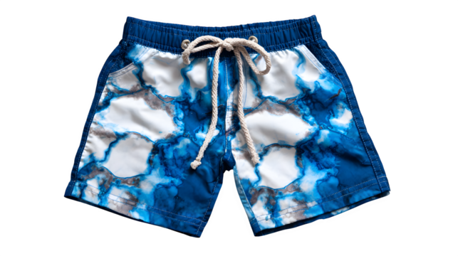 Blue boys swim shorts summer beachwear on a white background