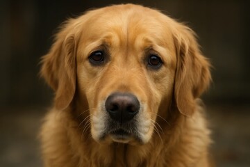 A golden retriever gazes into the distance with a serene expression