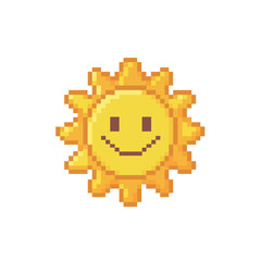 Cheerful Pixel Art Sun with a Smiling Face and Jagged Rays.