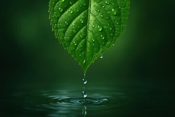Fototapeta premium A Single Droplet of Water Graces a Lush Green Leaf