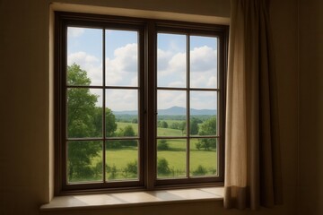 A serene view from a cozy room, where nature's beauty is captured through the windowpane