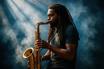 Obraz premium A Saxophonist in Harmony with Nature