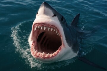 Naklejka premium A Great White Shark's Open Mouth in the Ocean