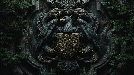 Carved Eagle Emblem Ornament Adorned with Plants